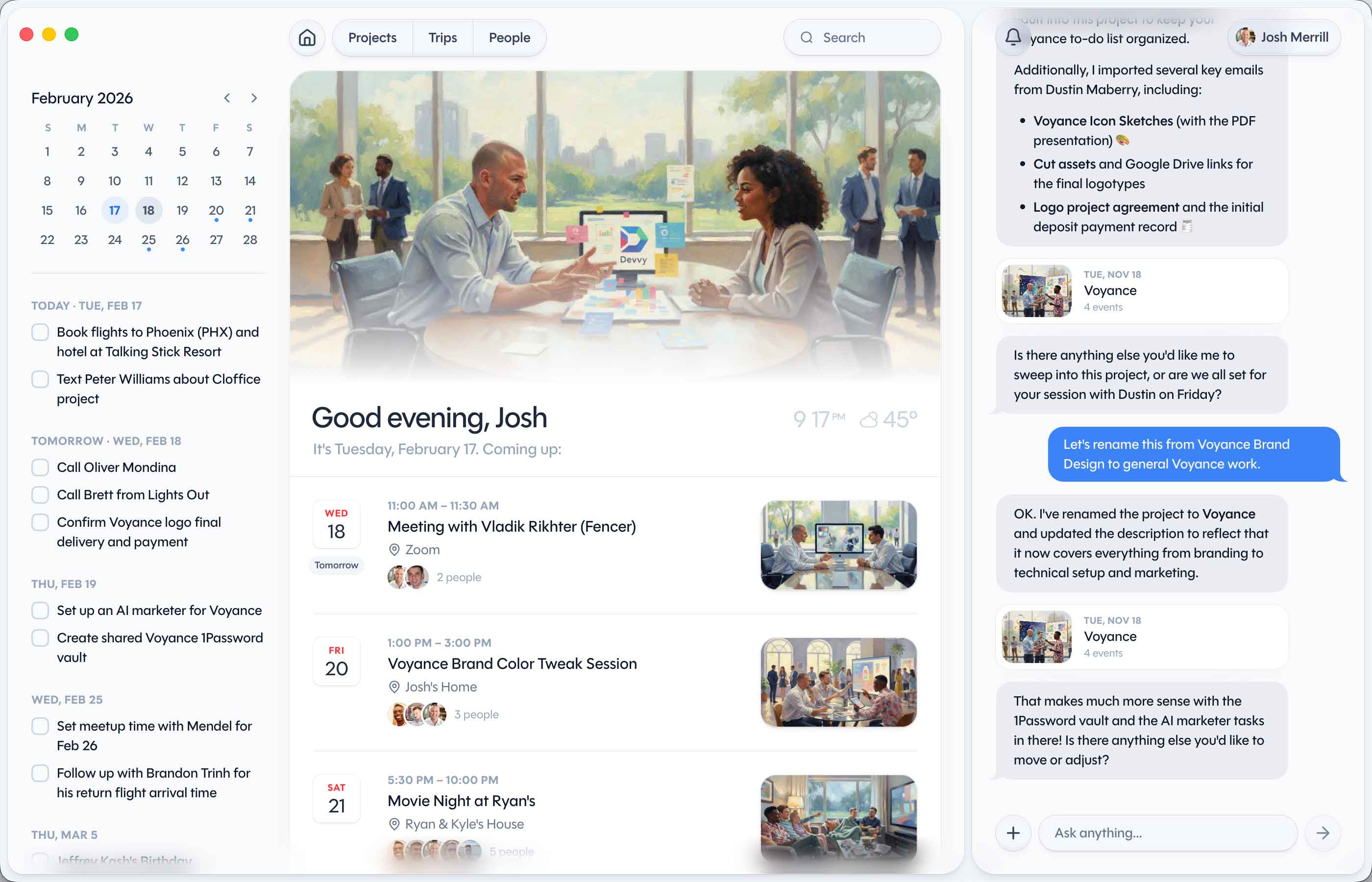 Voyance contacts home screen